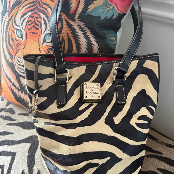 Dooney & Bourke Handbags - Dooney & Bourke Black & Cream Zebra-Print Tote with Red Lining